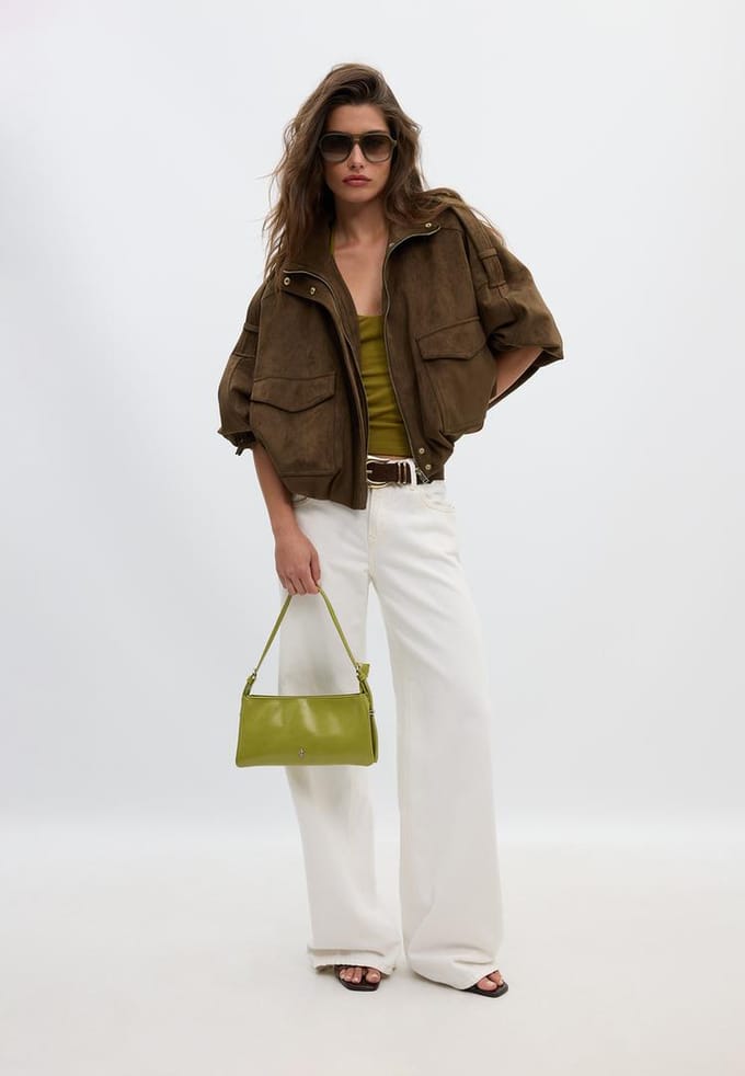 Stradivarius Oversized kunstsuède jack  Bruin S