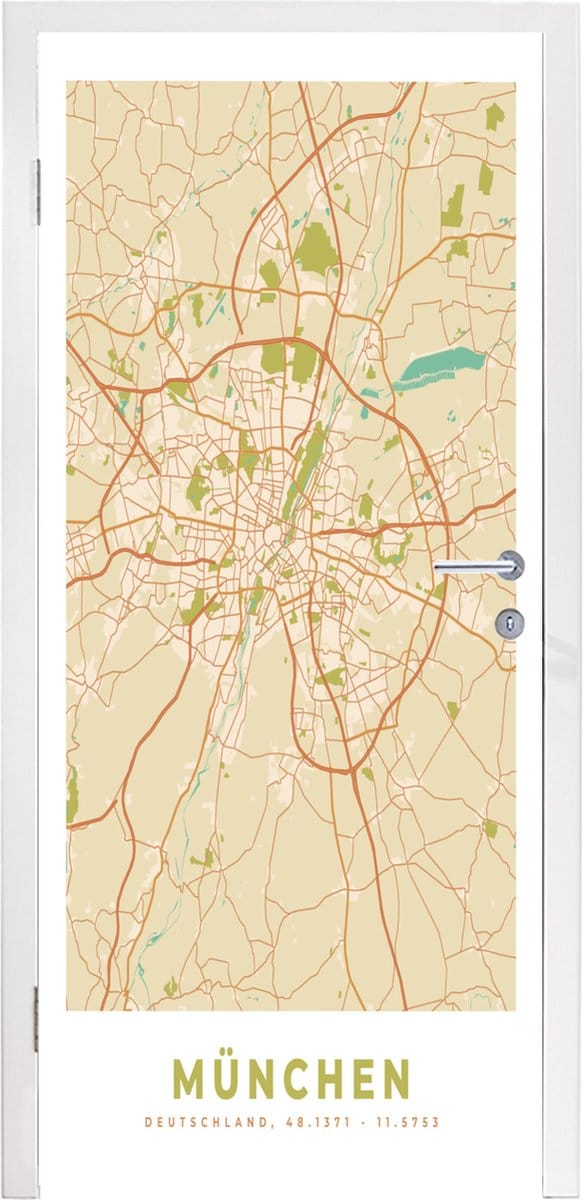 Deursticker München - Plattegrond - Kaart - Vintage - Stadskaart - 75x205 cm - Deurposter