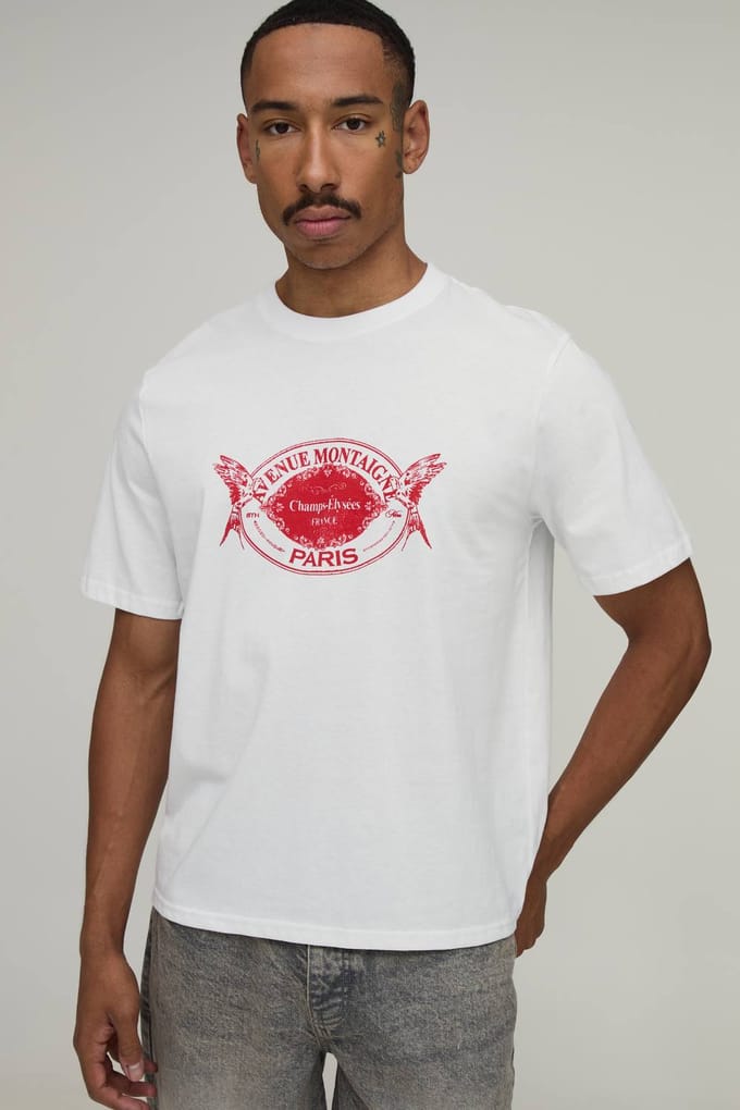Wit Oversized Boxy T-shirt Met Paris Borstprint | White | Size Large
