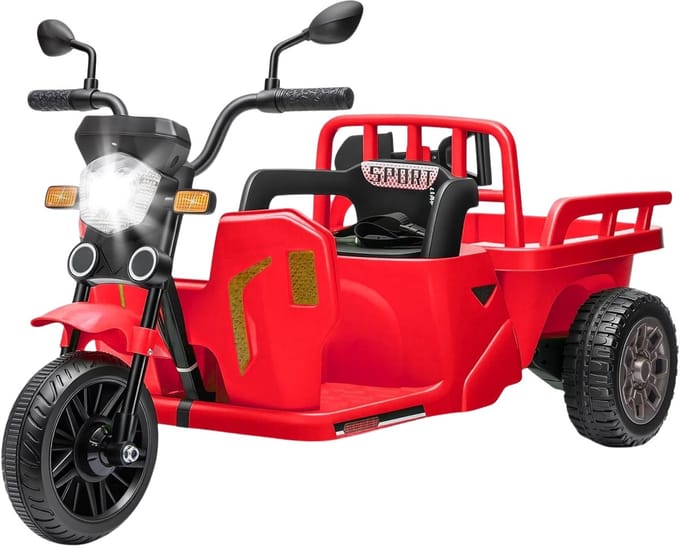 Triumpunpre - Elektrische Kindermotor 12V - Aanhanger & Schep - Bluetooth & LED (Rood, 3-6j)