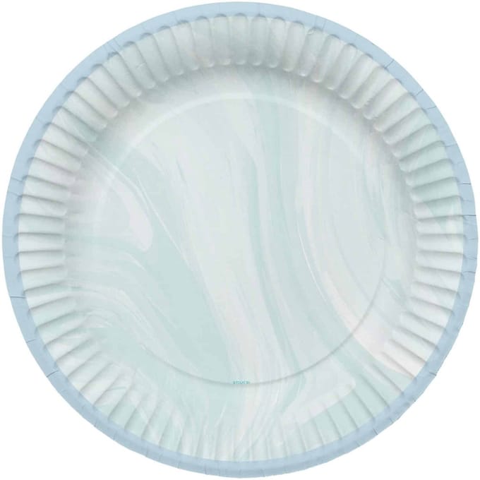 Folat - Borden (papier) - Marmer Blauw 23 cm - 8 stuks