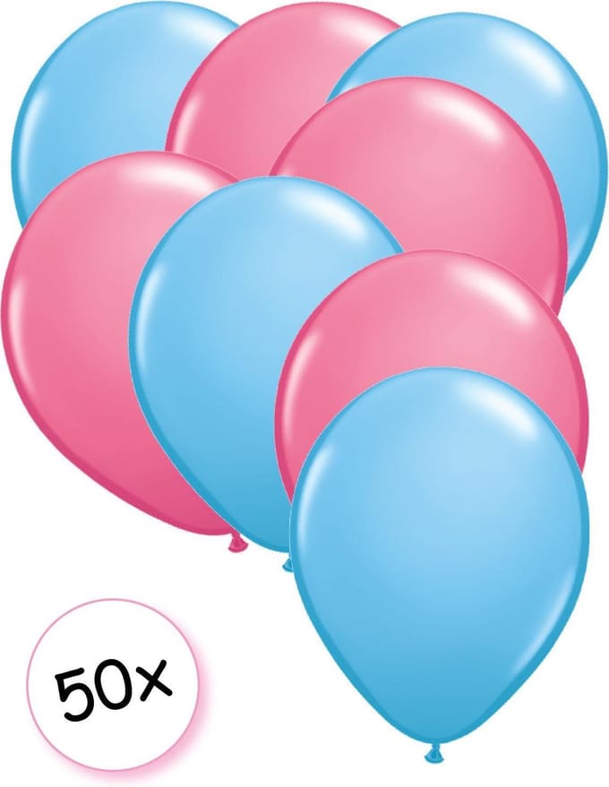 Ballonnen Licht blauw & Roze 50 stuks 27 cm