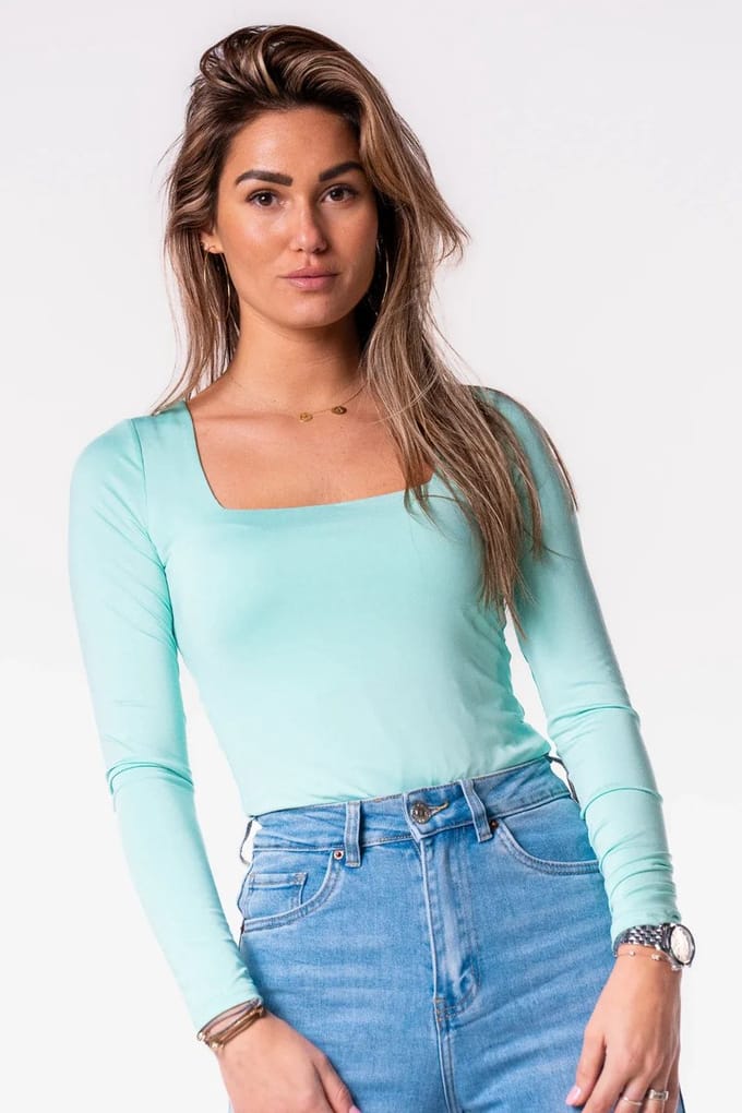 Getdrezzed Top - Maat: L - Longsleeve body vierkante hals mint