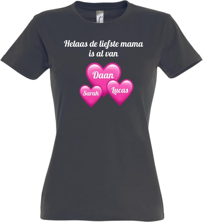 Gepersonaliseerd Moederdag T-shirt Hartjes - Maat M - moederdag - mama - gepersonaliseerd