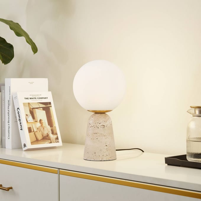 Lindby - Tafellamp - 1licht - Glas, rots - H: 33 cm - E27 - wit, beige
