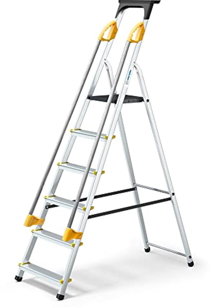 Veilige opklapbare trapladder met 6 treden en gereedschapshouder