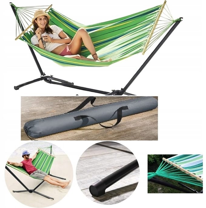 LIVARNO home Hangmat met Stalen Frame en Draagtas - Groene Strepen