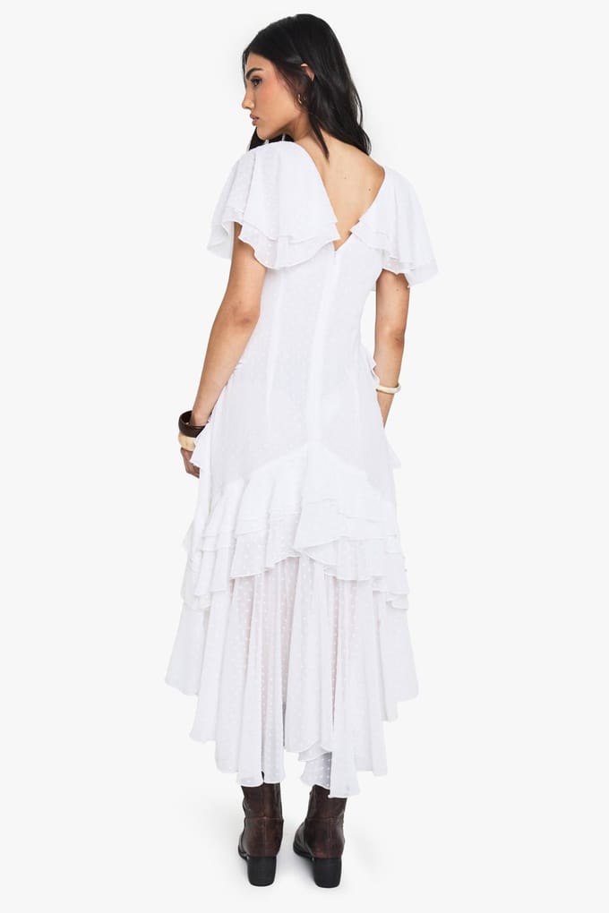 boohoo Dames Dobby Frill Detail Maxi Jurk | Ivoor | Maat: 38