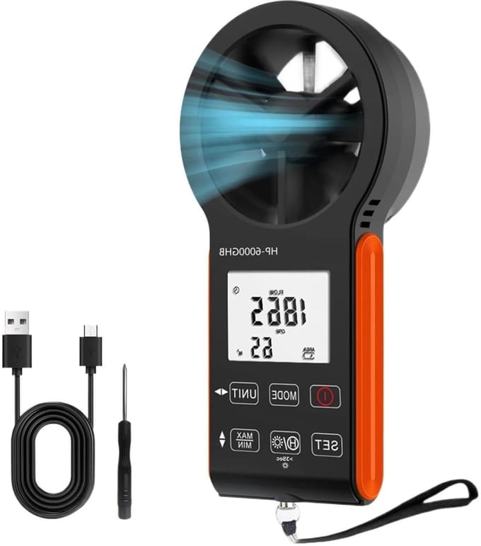 Digitale Anemometer - Windsnelheid meter - Luchtstroom Meten - Met Temperatuur - CFM CMS CMM - Zwart