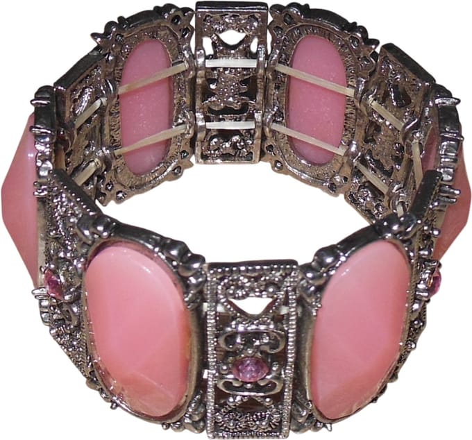 Armband breed van metaal met roze