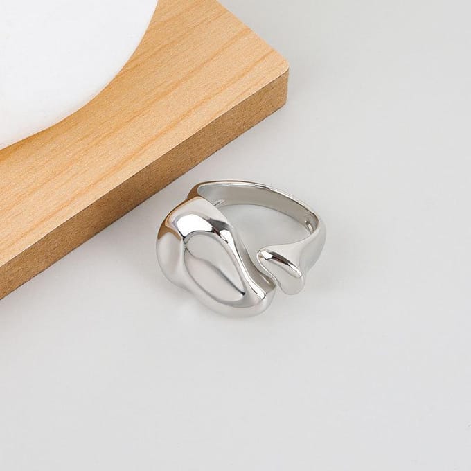 Metalen Onregelmatige Holle Bolle Open Ring zilver