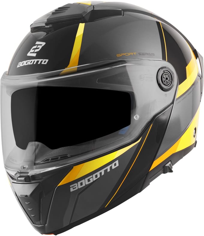 Bogotto FF404 Ezion Zwart Geel Systeemhelm - Helm