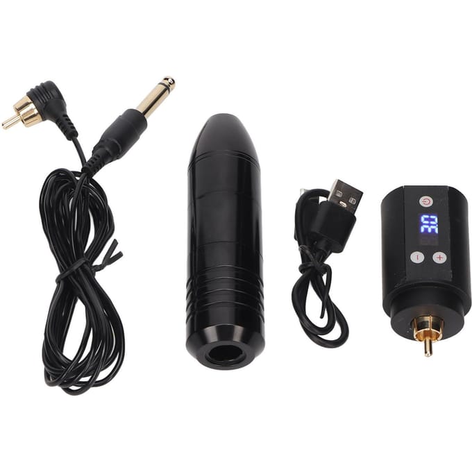 1500mAh Roterende Tattoo Pen Kit Draadloos Cartridges RCA Interface LCD Scherm USB Oplaadbaar Tattoo black