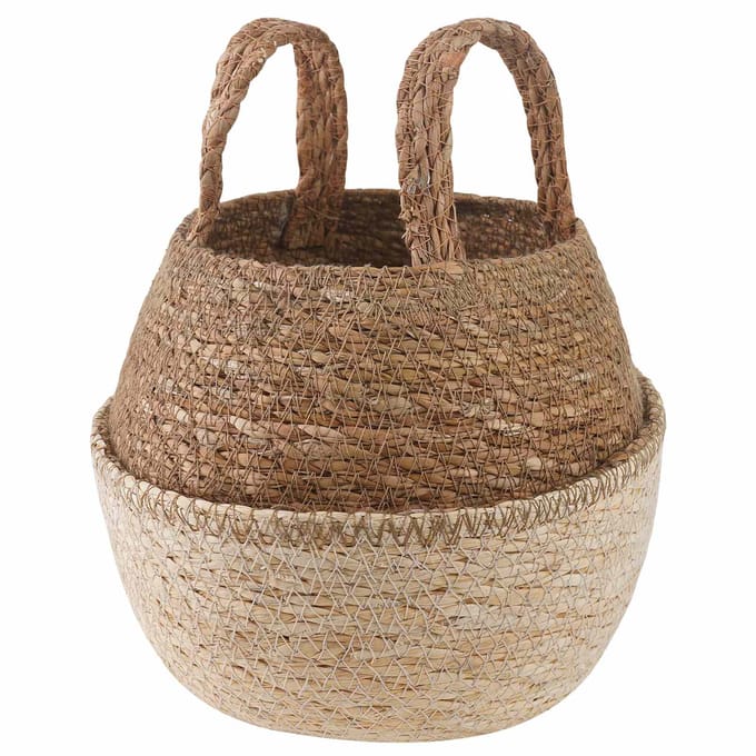vidaXL Plantenpot met handvatten Wit Ø 22 x 20 cm 100% Zeegras