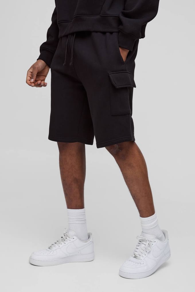 Hoge Losse Pasvorm Middellange Cargo Shorts | Black | Size Medium
