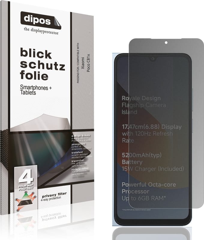 dipos – Matte Privacy Screenprotector geschikt voor Xiaomi Poco C81x | Anti-Spy Beschermfolie