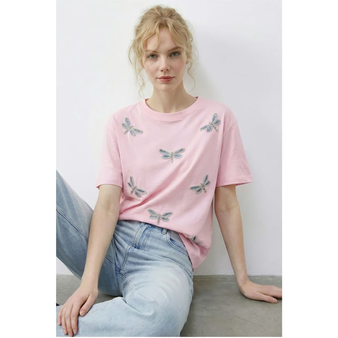 Geborduurd Crew Neck Relaxed Fit T-shirt