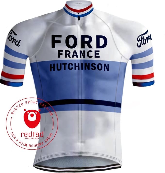 Retro Wielershirt Ford Wit/Blauw - REDTED - 3XL