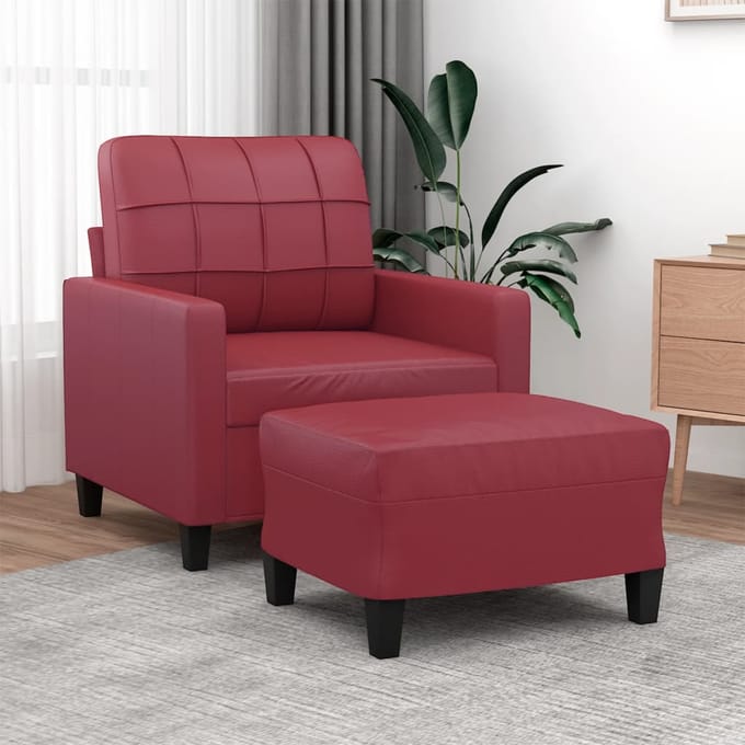 vidaXL - Fauteuil - met - voetenbank - 60 - cm - kunstleer - wijnrood