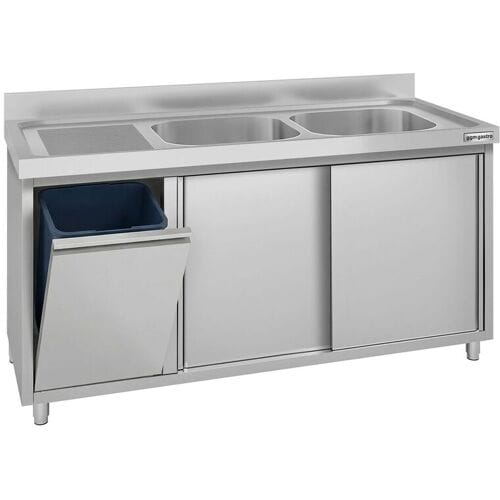 GGM Gastro Spülschrank ECO - 1400x700mm - mit Abfallbehälter & 2 Becken rechts