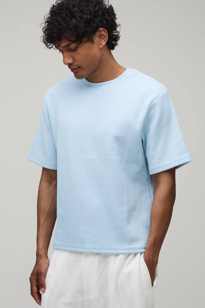 Regular Boxy Geplisseerd Interlock T-shirt | Pastel Blue | Size 2XL