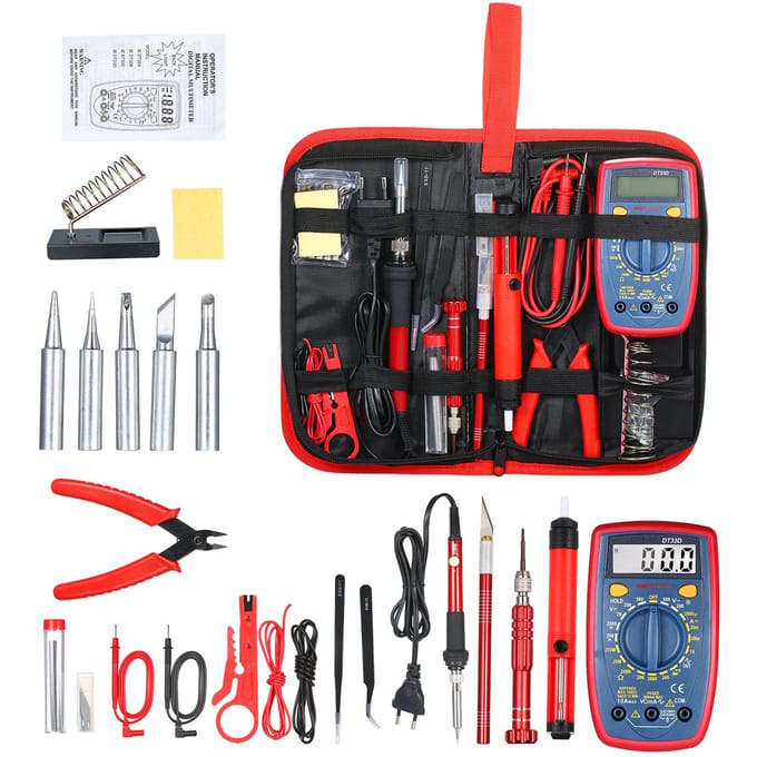 Soldeerboutset 220V 60W Digitale multimeter Soldeerpunten Soldeerdraadset rood