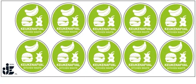 Keukenafval sticker | 5 cm - 10 stuks per vel
