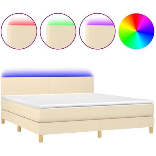 vidaXL - Boxspring - met - matras - en - LED - stof - crèmekleurig - 160x200 - cm