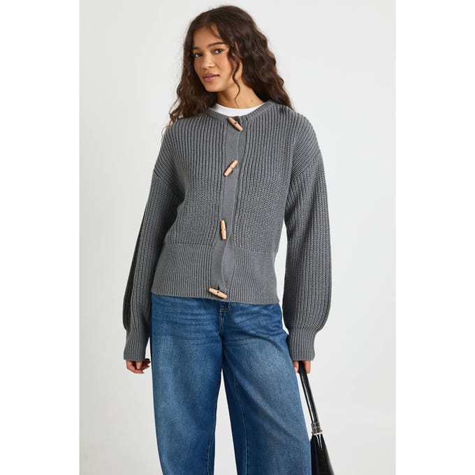 boohoo Dames Cardigan met hoge kraag en toggle-knopen | Grey | Maat: Medium