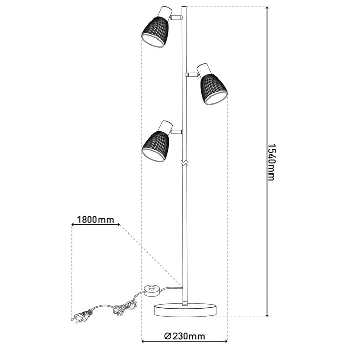 Näve Vloerlamp Lindita, 3-lamps, glas, ijzer, rookgrijs, E14