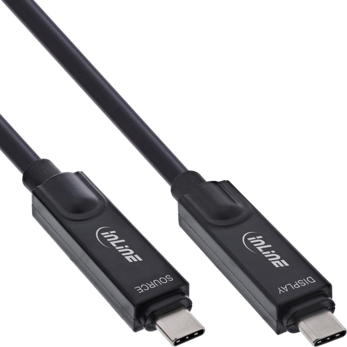 InLine® USB 3.2 Gen.2 AOC-kabel, USB-C M/M, 8K60Hz, 60W, zwart, 3m