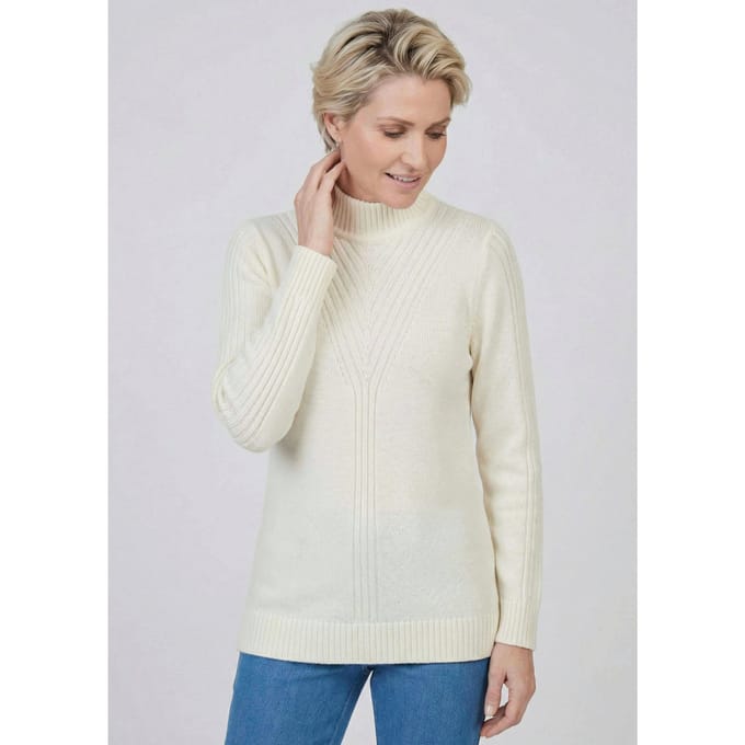 Tricot pullover met opstaande kraag en geribd patroon - gebroken wit - Gr. 40 van Goldner Fashion