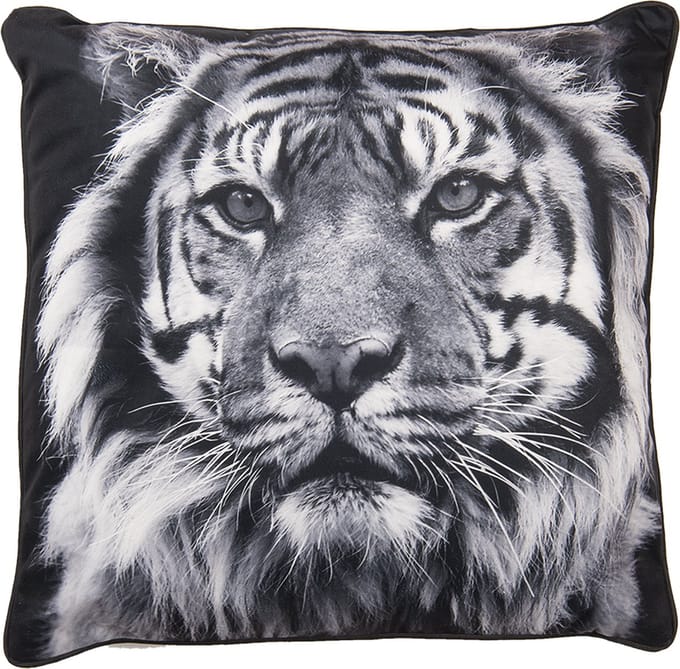 Clayre & Eef Sierkussen 45x45 cm Grijs Synthetisch Vierkant Tijger Kussenhoes met Kussenvulling