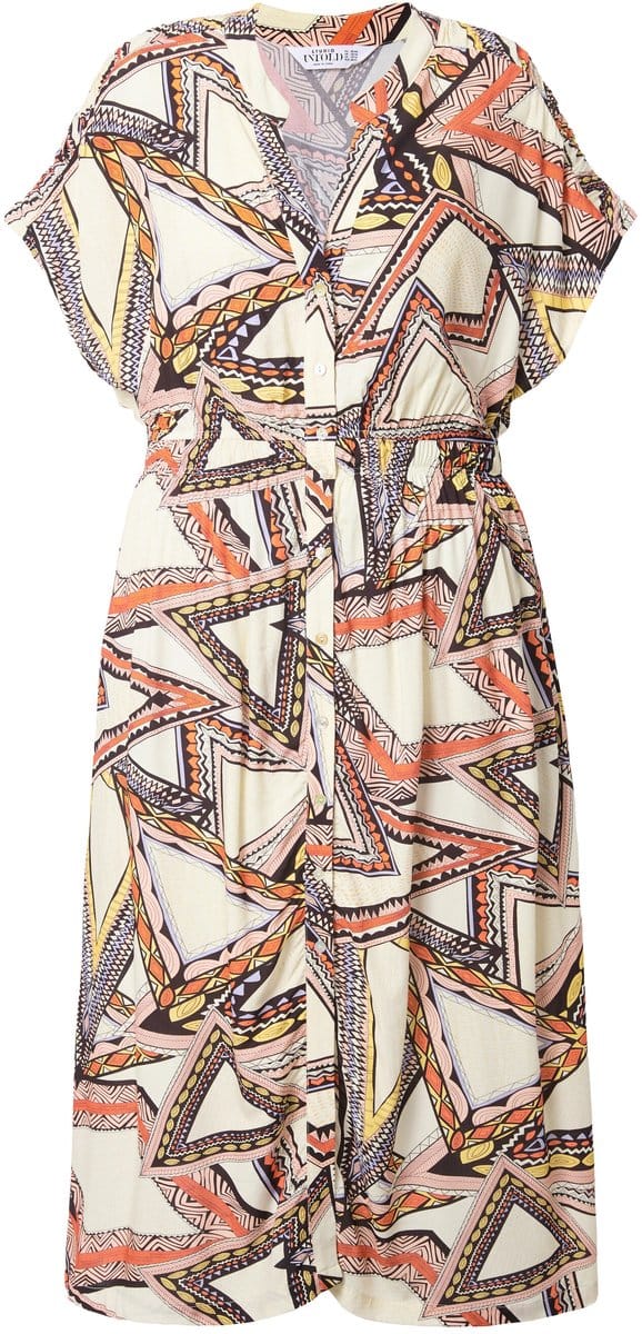 Studio Untold - Dames - Maxi-jurk A-lijn structuur all-over print knoopsluiting - Lichtbeige - Maat 42+