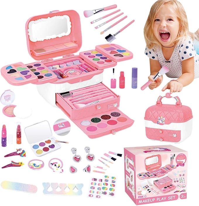 Speelgoedmake-up set - Kinder make-up - Creatief spelen - Wasbaar en huidvriendelijk - 72 stuks - Roze