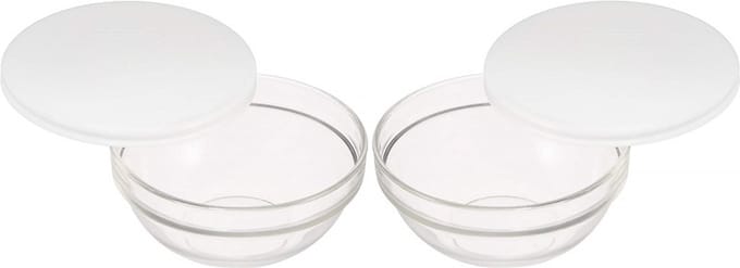 Luminarc Glazen schaal met deksel - 2x - D20 cm - salade en snacks - stapelbaar - vaatwasserbestendig