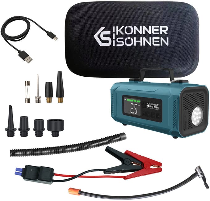 Könner & Söhnen KS JSP-2000 - Starthulpmiddel met Compressor - 2000A - Powerbank - Digitale Display
