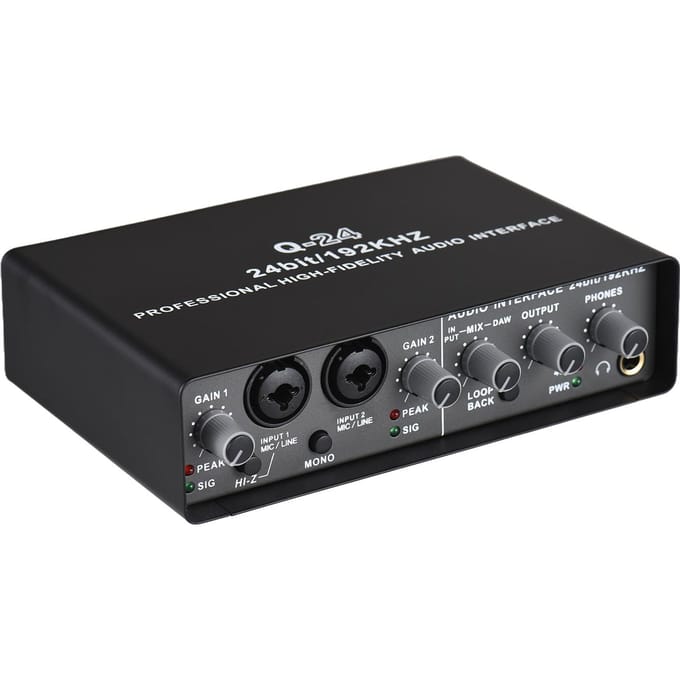 USB Audio Interface voor Opname Professionele Geluidskaart met 48V Fantoomvoeding LoopBack USB zwart