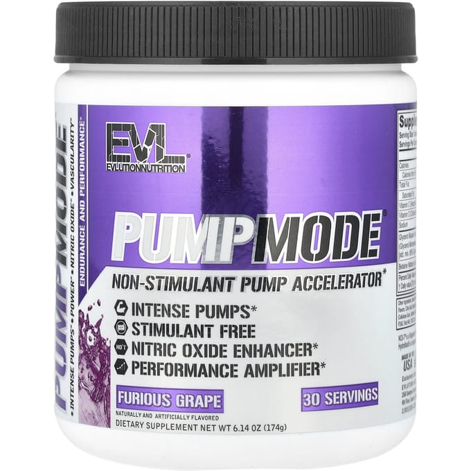 EVLution Nutrition, PumpMode, Accélérateur de Pompe Sans Stimulant, Raisin Furieux, 6,14 oz (174 grammes)