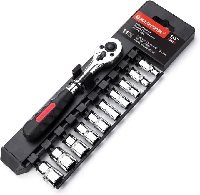 Dopsleutel Set - Ratelsleutel Set - Bevestigingen Aandraaien - Quick Release Handvat - 1/4 Inch - Chroom