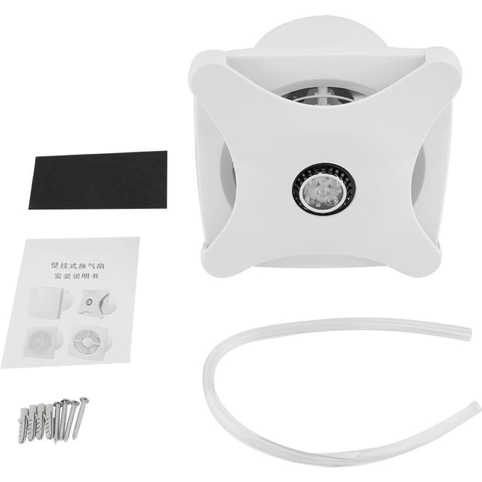 Afzuigventilator voor thuisventilatie met LED-verlichting, wandmontage voor de badkamer. white