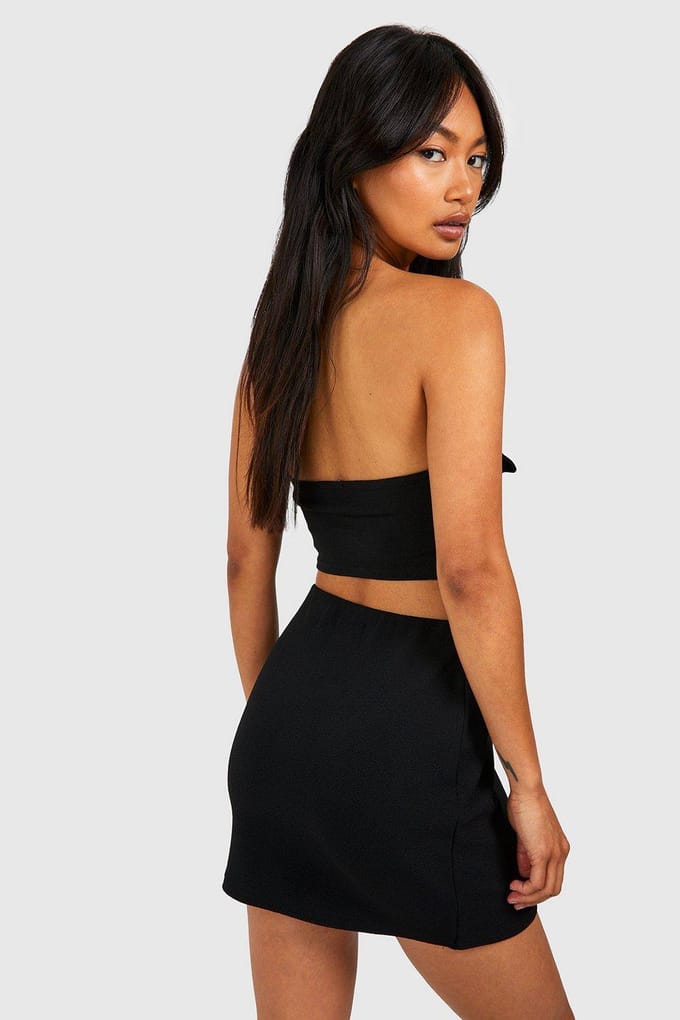 boohoo Dames Jersey Crepe Bandeau & Wrap Mini Rok | Zwart | Maat: 42