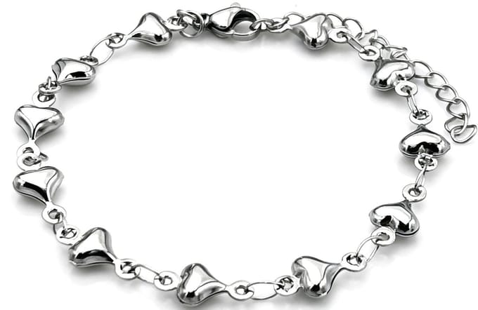 Armband - RVS - hartjes - zilverkleurig - 16-21 cm - dames