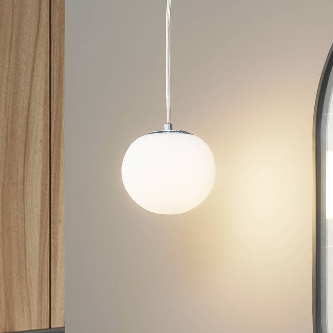 Lucande - hanglamp - 1licht - Staal, glas - H: 13.5 cm - E14 - chroomkleurig
