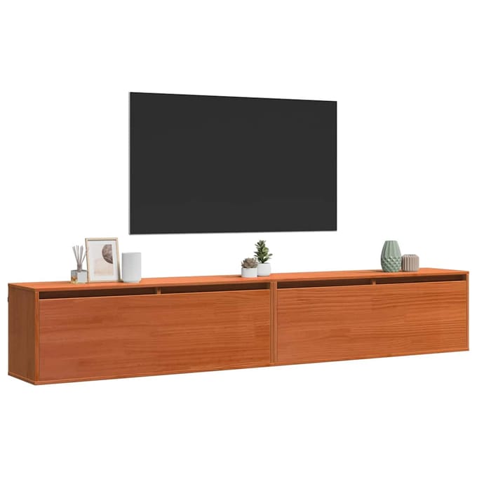 vidaXL - Wandkast - met - plank - Wandgemonteerd - Wasbruin - Massief - grenenhout