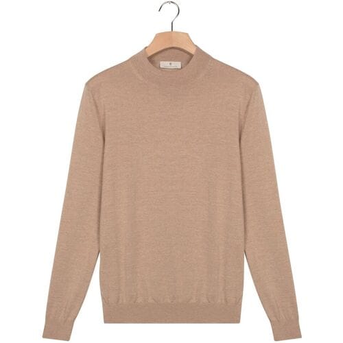 Thomas Maine Trui Turtle Neck Merino Single Knit Subtle Melange Licht Beige / male