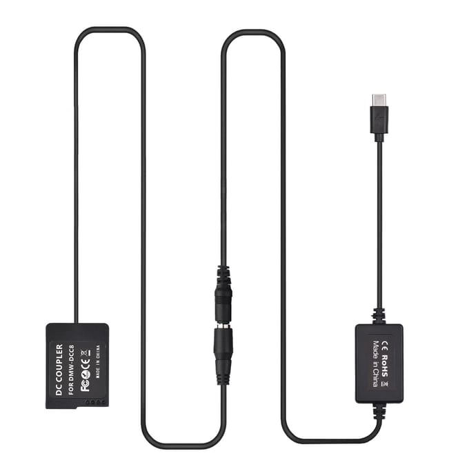 PD USB Type-C-kabel naar DMW-DCC8 Dummy-batterij DC-koppeling DMW-BLC12 Vervanging voor Panasonic LUMIX zwart