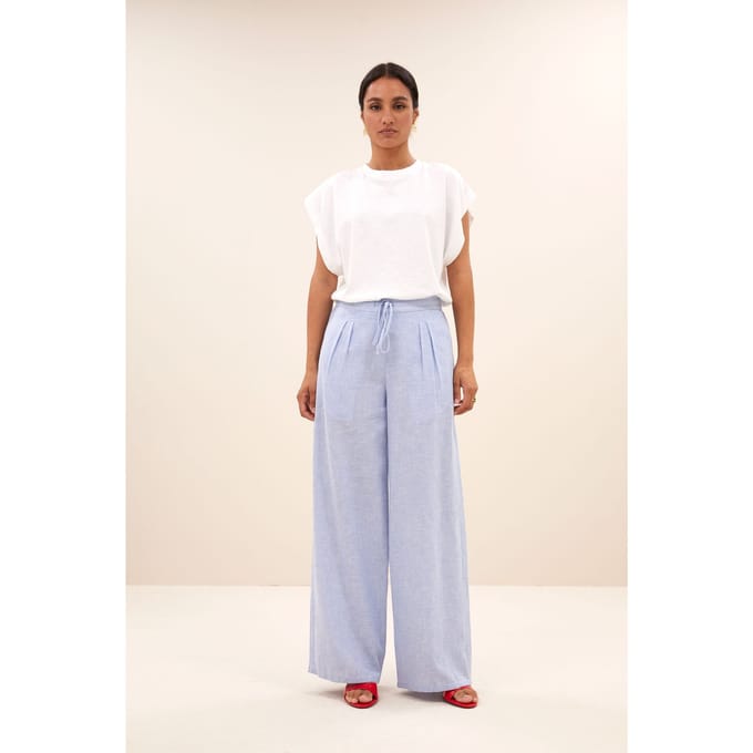 By-Bar Uma Pinstripe Pants Sky Blue Größe: S | Ausgestellte Hosen Outlet | Damen | Blau