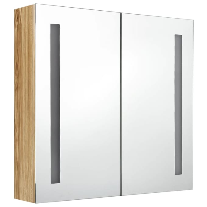 vidaXL - Badkamerkast - met - spiegel - en - LED - 62x14x60 - cm - eikenkleurig