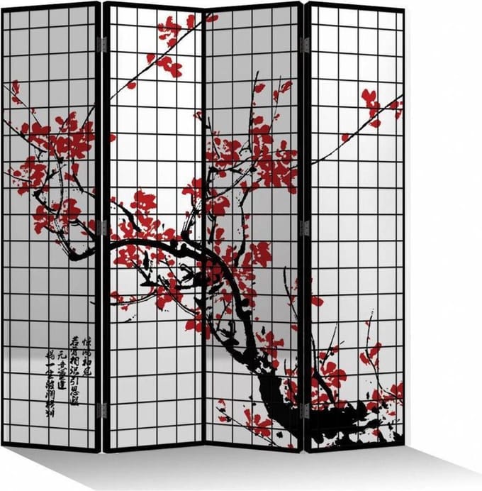 Fine Asianliving Kamerscherm B160xH180cm 4 Panelen Kersenbloesems Zwart